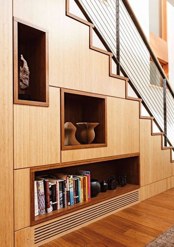 niches and drawers are a smart solution for a staircase, they allow storage