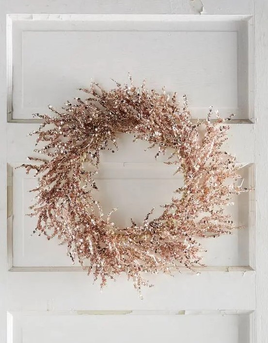 a jaw-dropping shiny copper wreath is a fantastic idea for Christmas as it will add a touch of shine and will add a soft touch of color