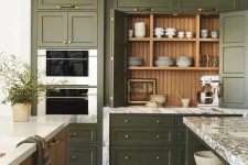 a stylish olive green kitchen design