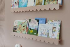 44 kids’ bookshelves with a scallop edge are great for a nursery or a kids’ room, you may add such an edge yourself