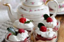 Christmas trifles served in elegant glasses are perfect treats for a Christmas tea party