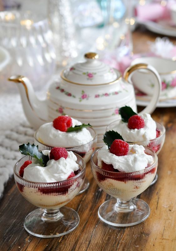 Christmas trifles served in elegant glasses are perfect treats for a Christmas tea party