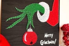 a gorgeous Grinch Christmas string artwork in green, red and white is a super cool and catchy idea to rock