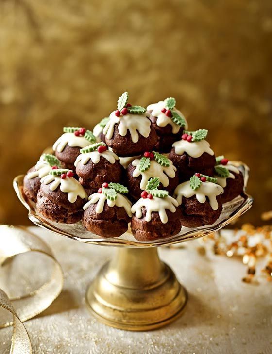 chocolate profitrole Christmas mini puddings are fantastic for a holiday tea party