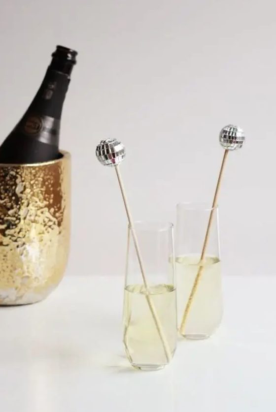 make a set of disco ball drink stirrers for your New Year's Eve party or for just glam and fun one