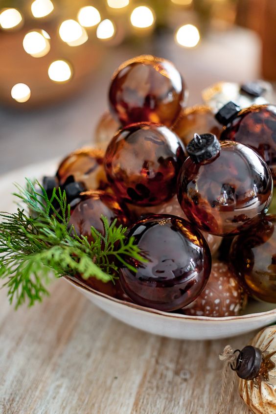 Refined brown semi sheer ornaments are a great solution for a natural or woodland Christmas tree
