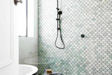 32 fishscale tiles looking like real fishscale are perfect for cladding a shower or a bathroom to give it a sea-inspired look