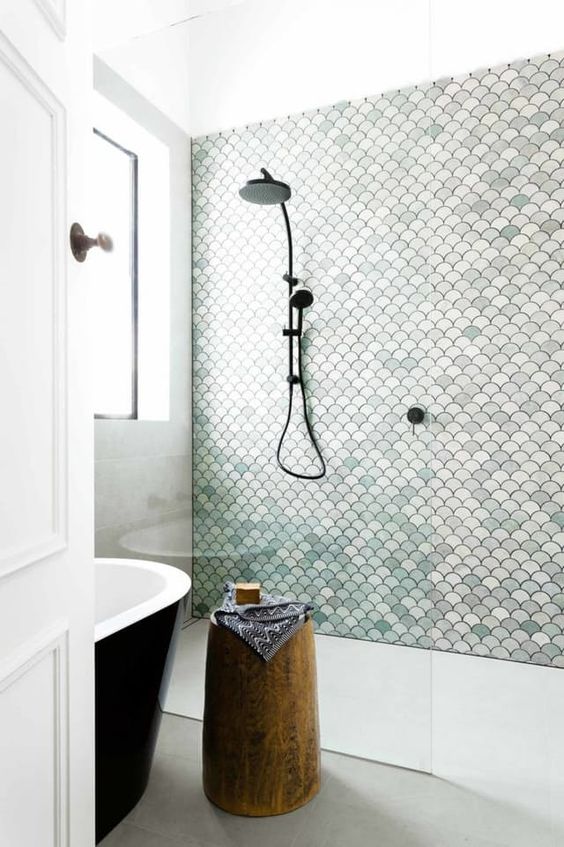 fishscale tiles looking like real fishscale are perfect for cladding a shower or a bathroom to give it a sea-inspired look