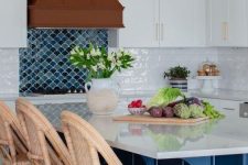 a gorgeous blue and white kitchen design