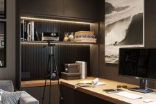 a moody brown home office design