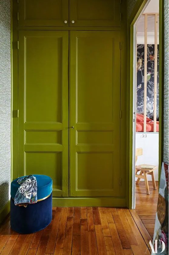 Chartreuse doors will add interest and eye catchiness to the space and will make it brighter and cooler