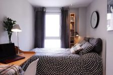 a practical grey bedroom