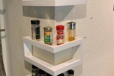 a set of small corner shelves like this one will make your kitchen or cooking zone more functional and will save some space