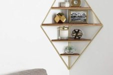 a stylish and chic diamond-shaped shelving unit for the corner is a cool idea to display your stuff and add glam