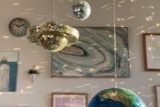 disco balls shaped as solar system planets are fun and cool, they will bring light and much interest to the space at the same time