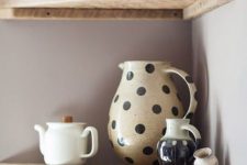 triangle corner shelves with mugs and mugs hanging will help you create a small tea and coffee station if you have no space