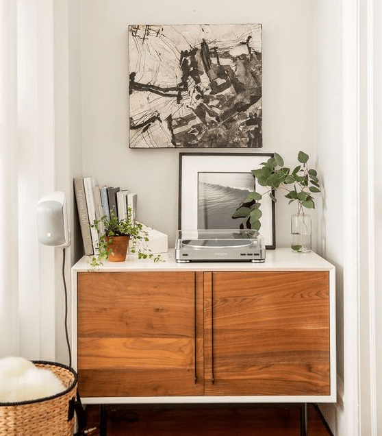 DIY Metod hack with stained doors, thin handles and legs to achieve a mid-century modern look