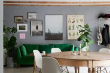 a Stockholm sofa in green velvet and some echoing greenery are a great idea to refresh an interior