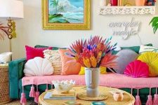 a colorful maximalist living room