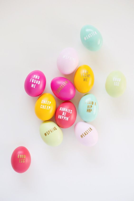 colorful Easter eggs with letters are very easy to make using some stencils, they look cool and bold