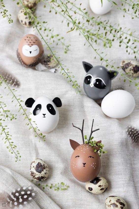 pretty Easter eggs styled as various animals and birds are amazing and fun, make them with your kids if you have any