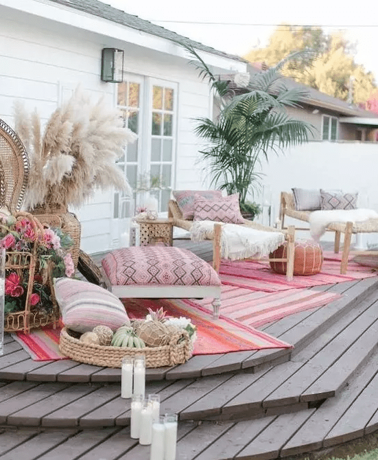 a cozy terrace with rattan furniture