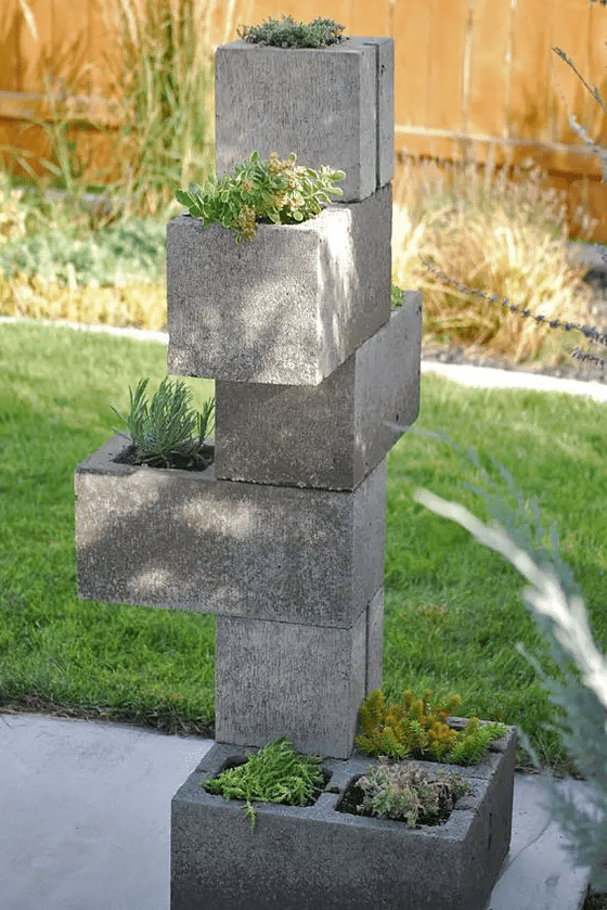 a cinder block vertical planter is ideal for a modern space and it can be easily DIYed