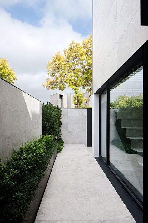 a concrete fence with a raised garden bed and greenery are a stylish combo for a minimalist outdoor space