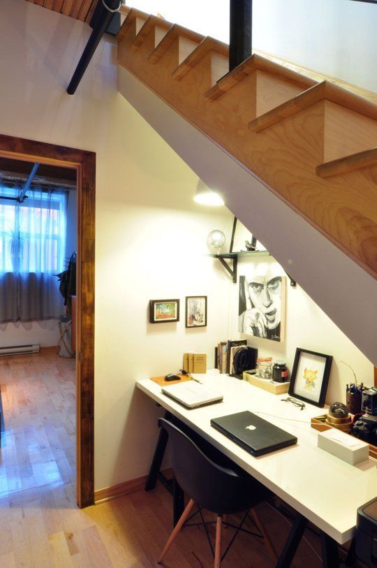 home office nook under the stairs
