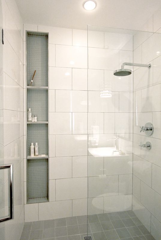 large scale white shower tiles