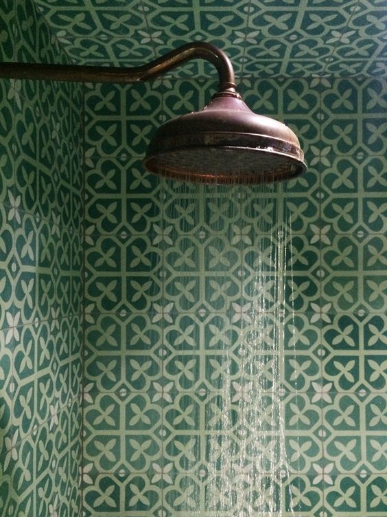 bold green patterned mosaic bathroom tiles