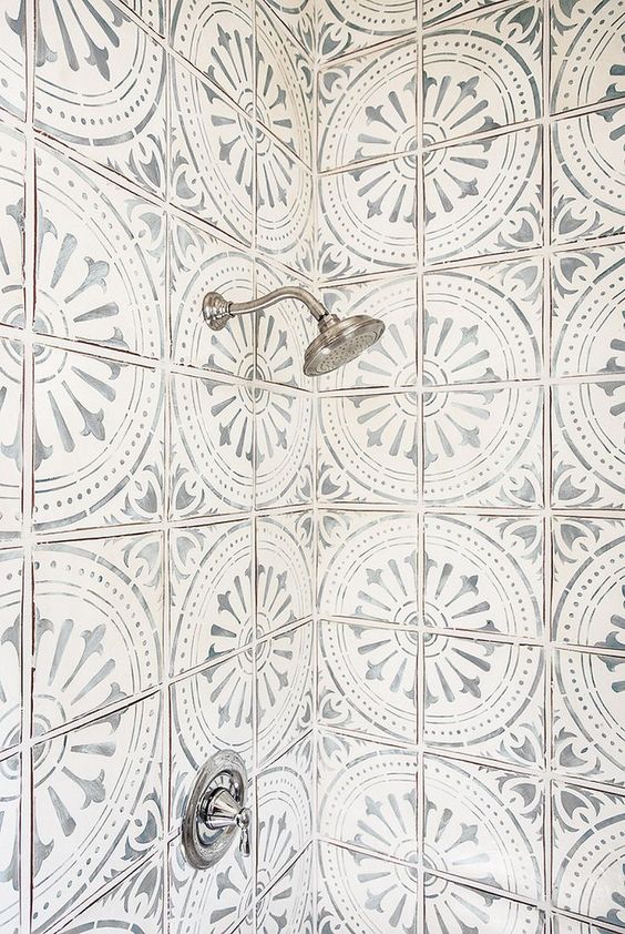 patterned cement shower tiles