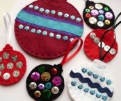 bold red, white and black felt bauble Christmas ornaments with beads, sequins and ribbons are always a cool and bright idea to rock