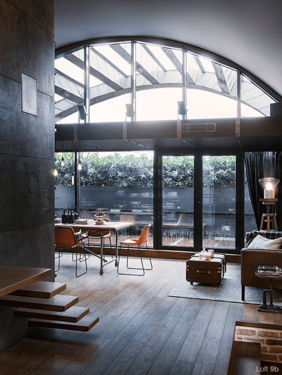 9B Industrial Loft With Brick Walls And Metal In Decor