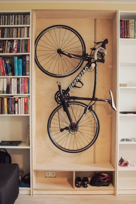 Bike storage between Billy bookcases