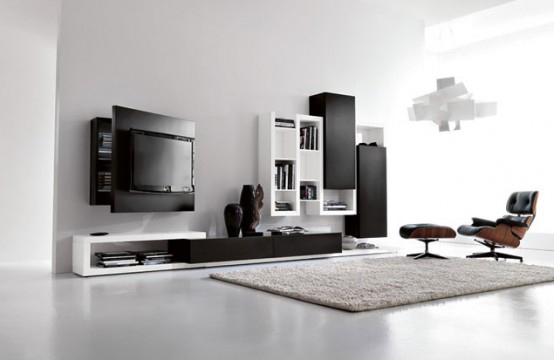 Black and White Living Room Furniture with Functional Tv Stand – Creative Side System by Fimar
