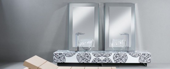 Bright Glass Bathroom Furniture With Floral Motif By Cogliati Cogliati