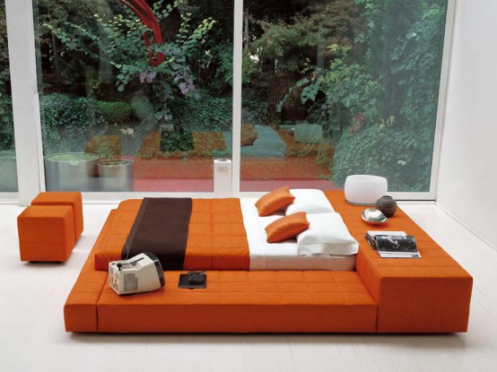 Contemporary Big Double Bed – Squaring Penisola by Bonaldo