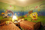 Sponge Bob themed shared kids’ room is very colorful and bright and will be loved by those who enjoy cartoons