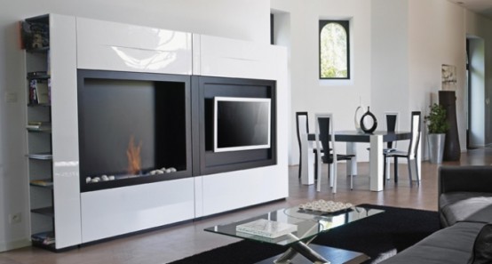 Minimalist TV Stand With Fireplace Fontana By Mobilier DeFrance 