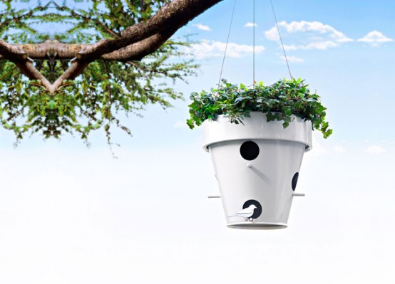 Nice Outdoor Flowerpot with Bird House – O-Nest_O by De Castelli