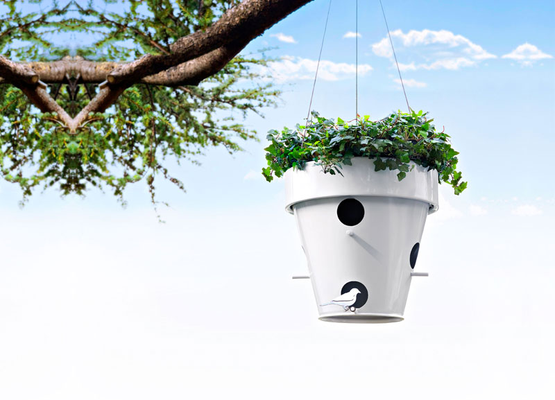 Nice Outdoor Flowerpot With BirdHouse   O Nest_O By De Castelli
