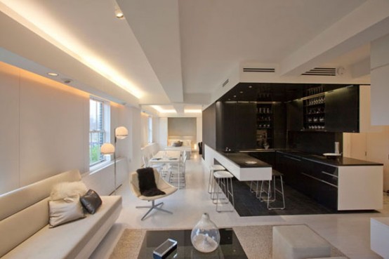 Two Combined One-Bedroom Apartments With Built-In Furniture and Mood Lighting