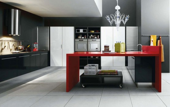 White, Black and Red Kitchen Design – Gio by Cesar