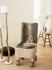 a chair with a faux fur cover is a stylish idea for a rustic interior or just to add a rustic feel to the space