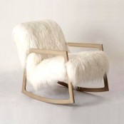 a white faux fur chair with wooden legs is a stylish idea for a rustic space or just a cozy piece to add a farmhouse touch