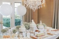 all-white sweets table for a gender neutral baby shower