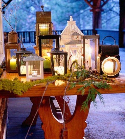 Create a beautiful tabletop candle lantern arrangement if you have a side table on your porch.