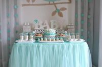 aqua dessert table for a boy baby shower