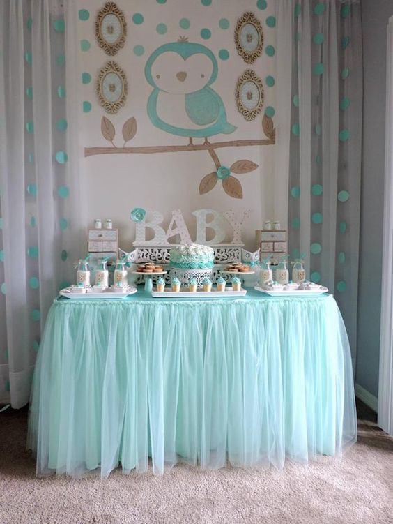 aqua dessert table for a boy baby shower